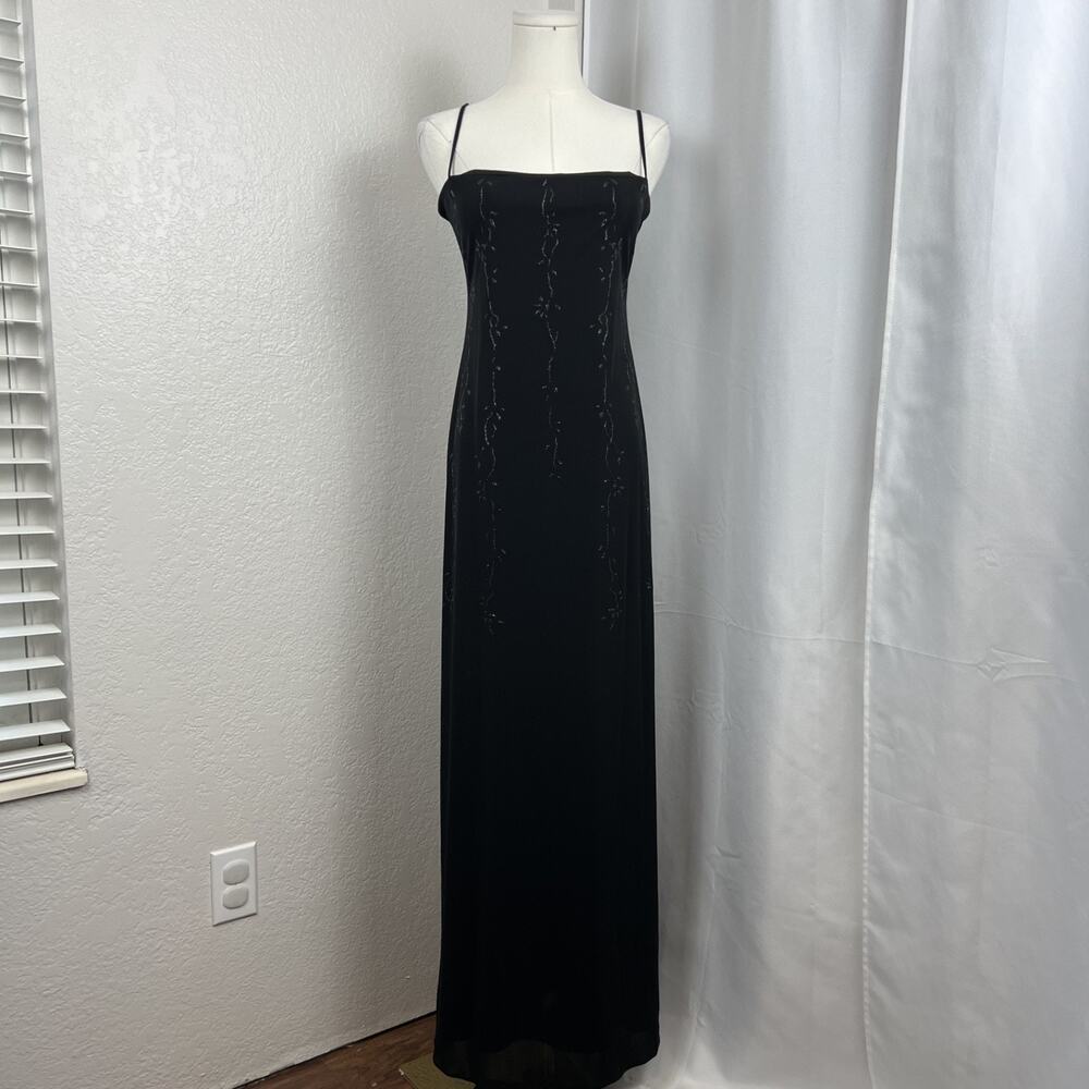VTG Laundry Shelli Segal Maxi Dress Womens 4 Black Fairy Whimsigoth‎ Floral Y2K